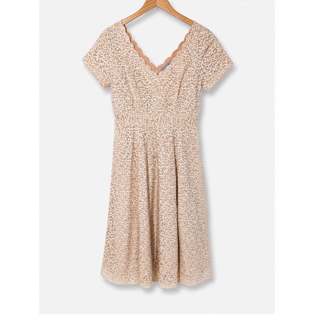 eShakti Lace Fit‎ and Flare Dress Size M Lined Wedding Bridal Modest Romantic